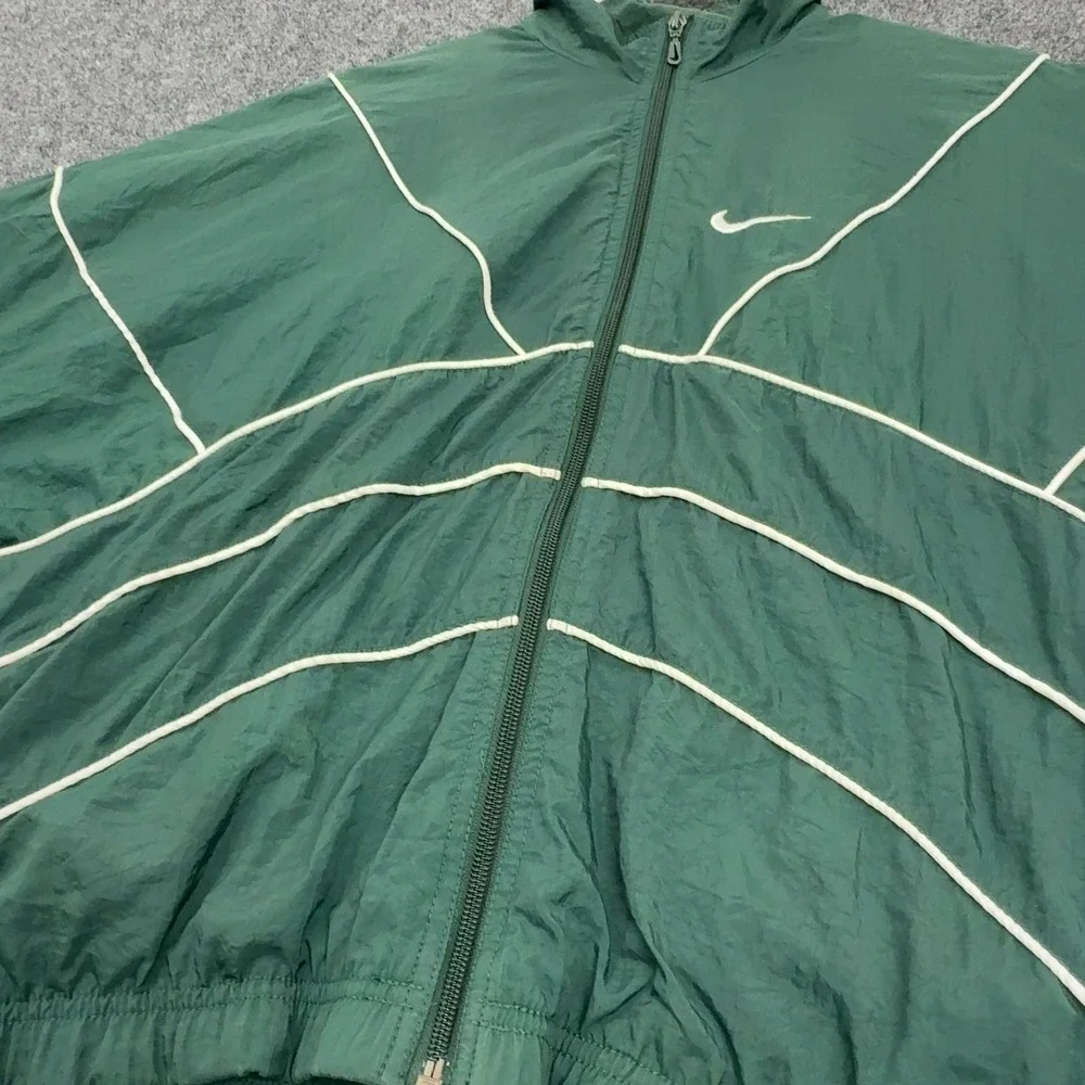 Vintage Nike Windbreaker Jacket Womens M Green Nylon Piping Full Zip Sportswear